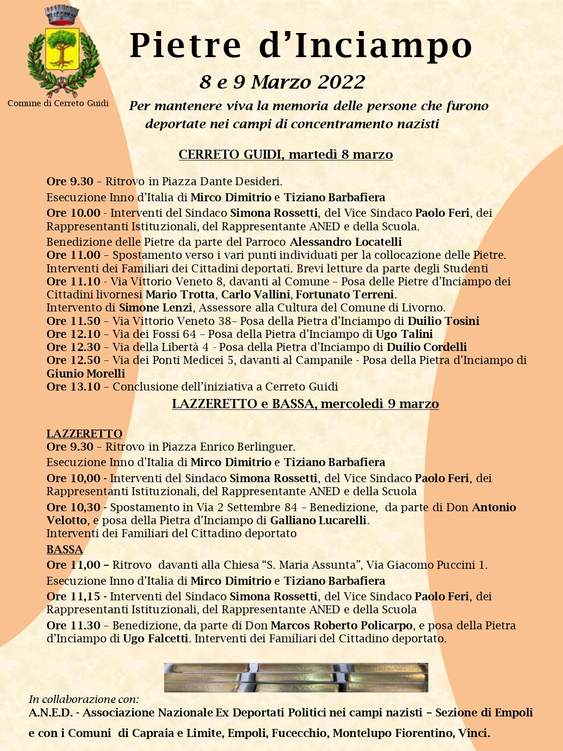Cerimonie previste per la collocazione delle "Pietre d'Inciampo"